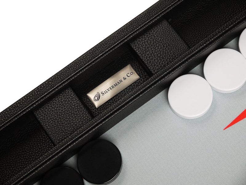Silverman & Co. 19-inch Premium Backgammon Set - Large Size - Black Board, White and Scarlet Red Points - Image 5